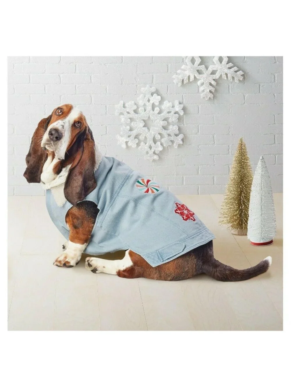 Wondershop Denim I Believe Dog Jacket Snowflake Candy Sherpa Collar Size Medium